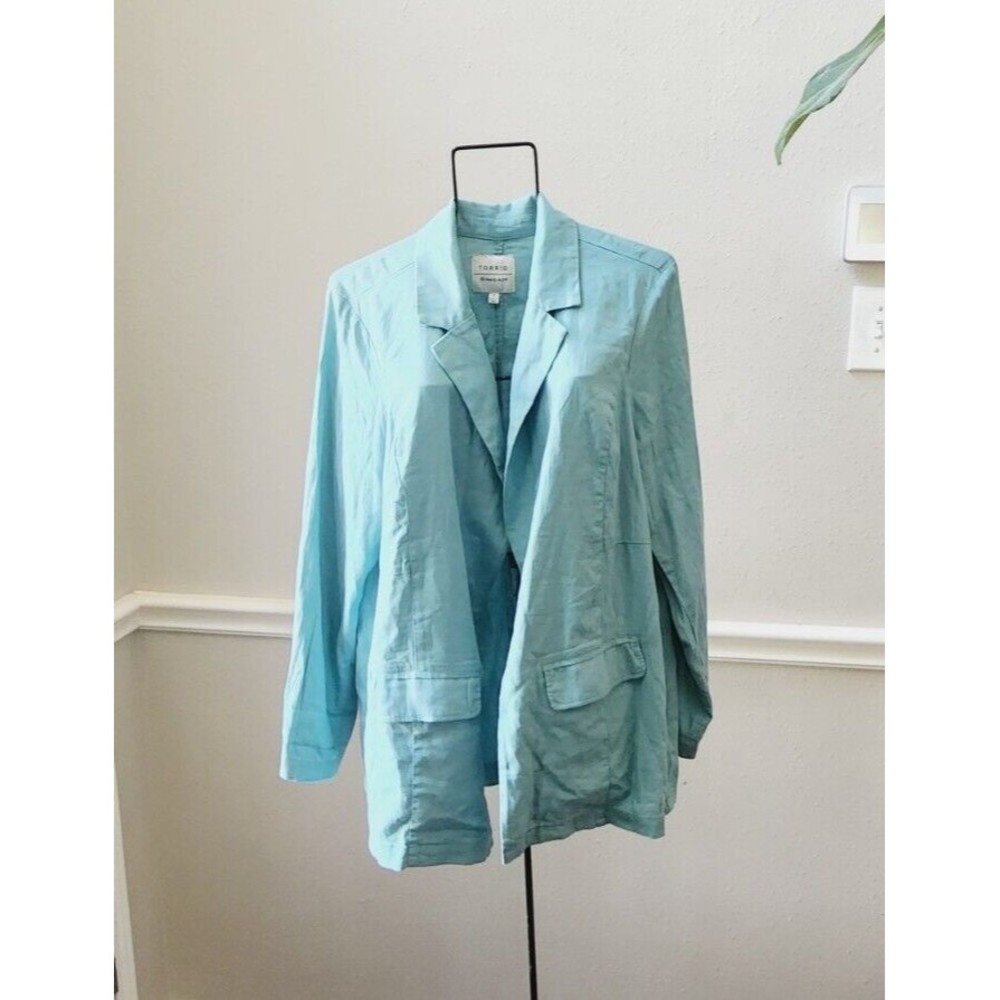 Torrid Light Blue Teal Linen Blazer (14/16)
